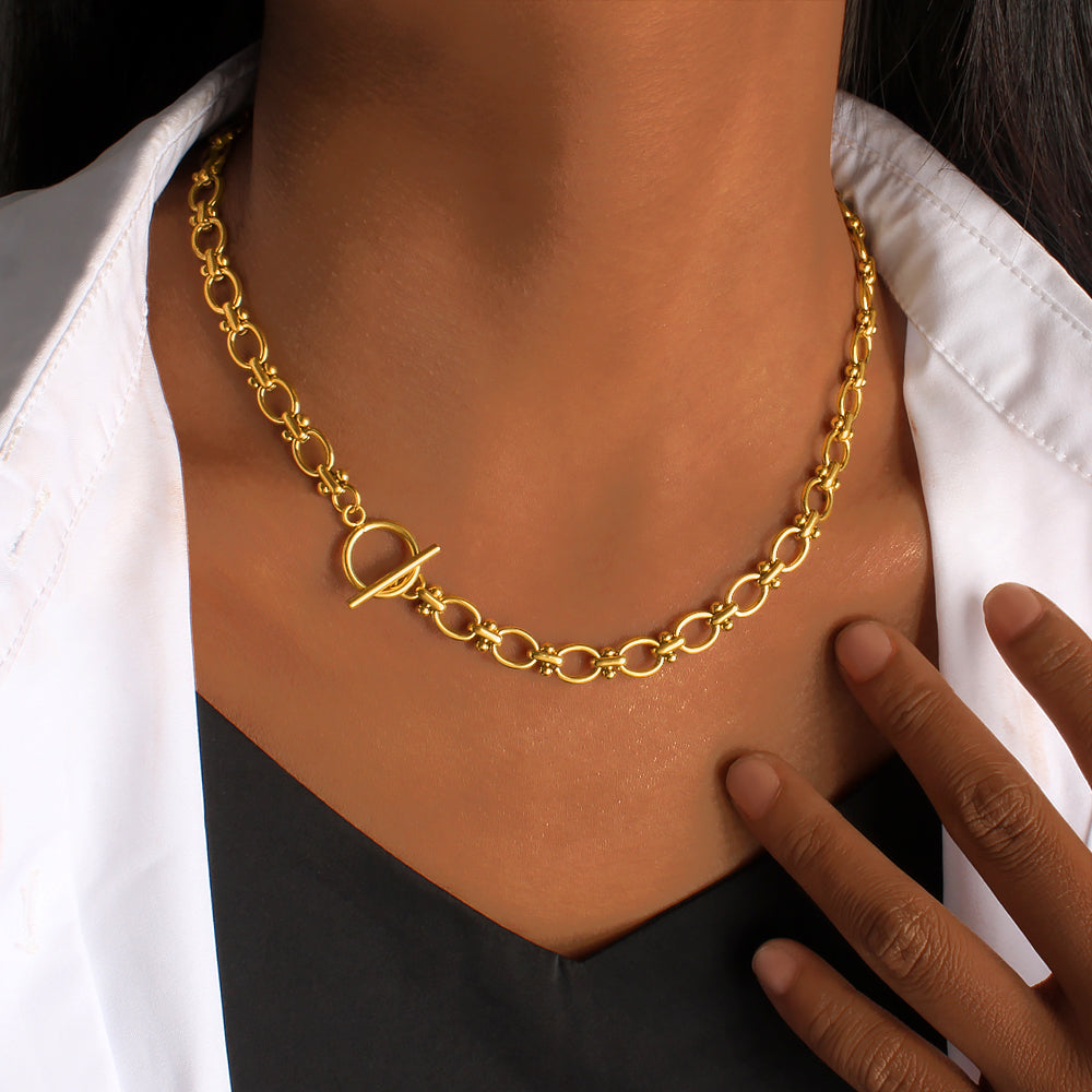 PVD Coated 18K Gold Real Gold Plated Oval 304 Stainless Steel Vacation Waterproof Non Tarnish Jewelry Set
