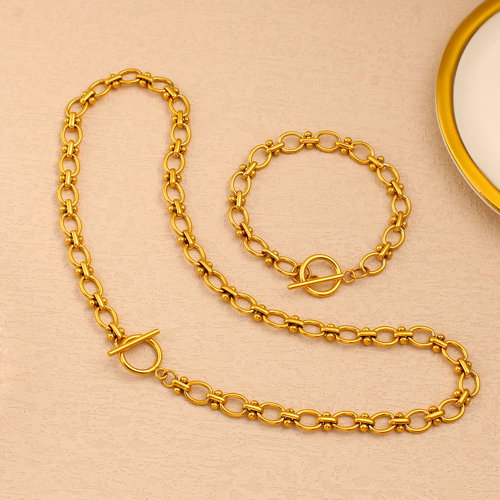 PVD Coated 18K Gold Real Gold Plated Oval 304 Stainless Steel Vacation Waterproof Non Tarnish Jewelry Set