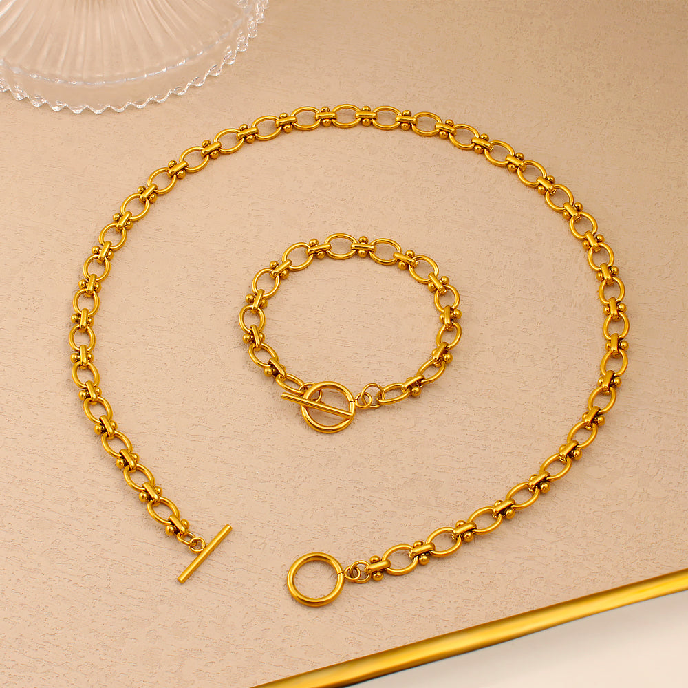 PVD Coated 18K Gold Real Gold Plated Oval 304 Stainless Steel Vacation Waterproof Non Tarnish Jewelry Set