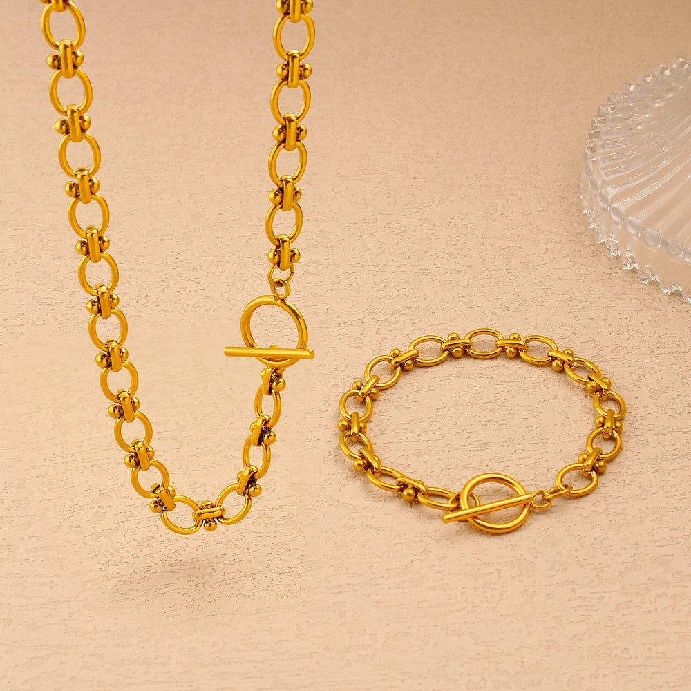 PVD Coated 18K Gold Real Gold Plated Oval 304 Stainless Steel Vacation Waterproof Non Tarnish Jewelry Set