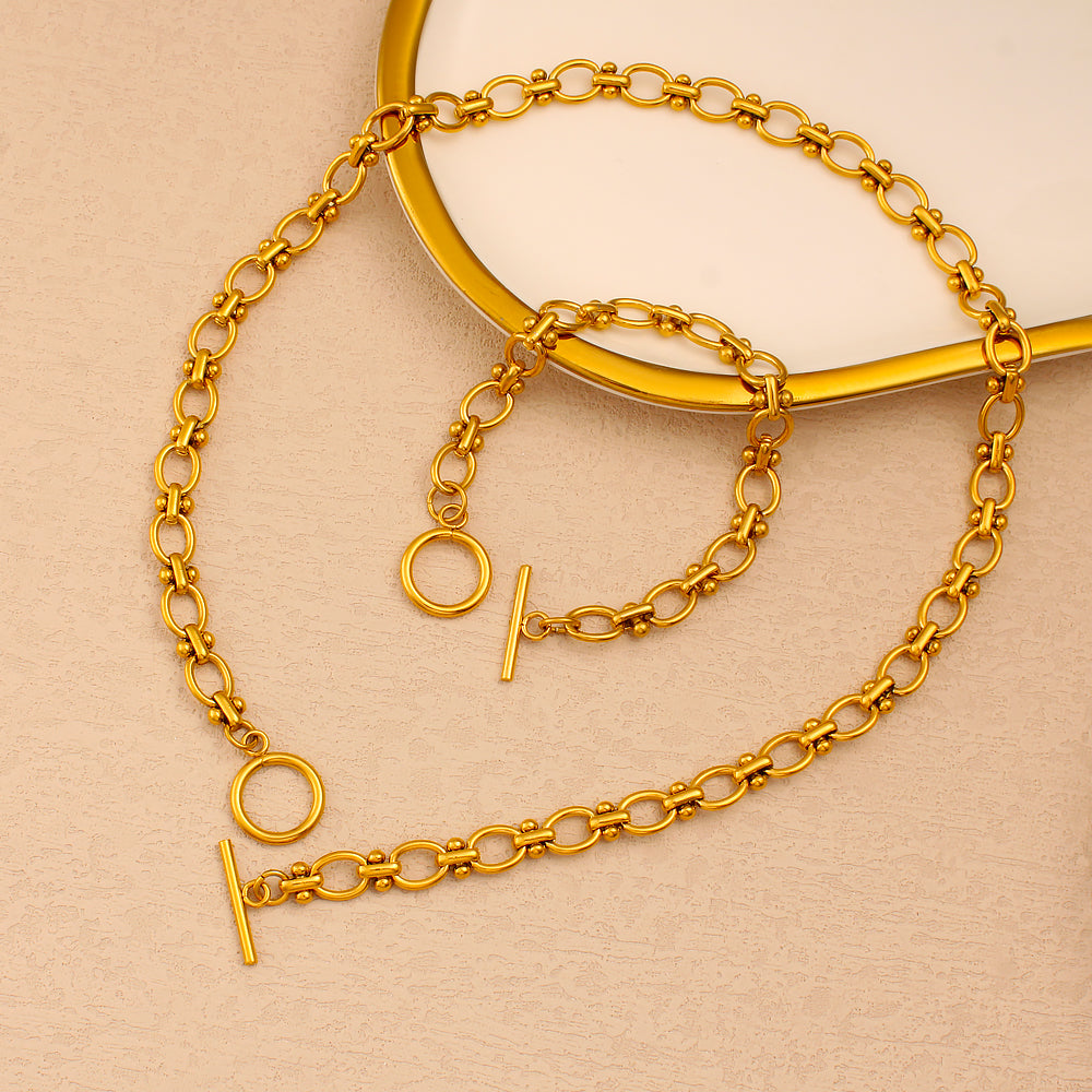 PVD Coated 18K Gold Real Gold Plated Oval 304 Stainless Steel Vacation Waterproof Non Tarnish Jewelry Set