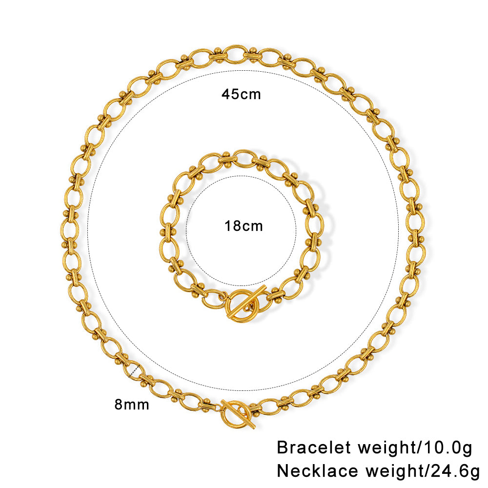 PVD Coated 18K Gold Real Gold Plated Oval 304 Stainless Steel Vacation Waterproof Non Tarnish Jewelry Set
