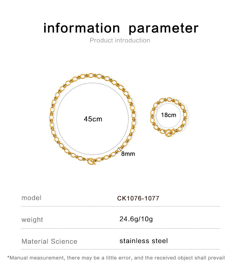 PVD Coated 18K Gold Real Gold Plated Oval 304 Stainless Steel Vacation Waterproof Non Tarnish Jewelry Set