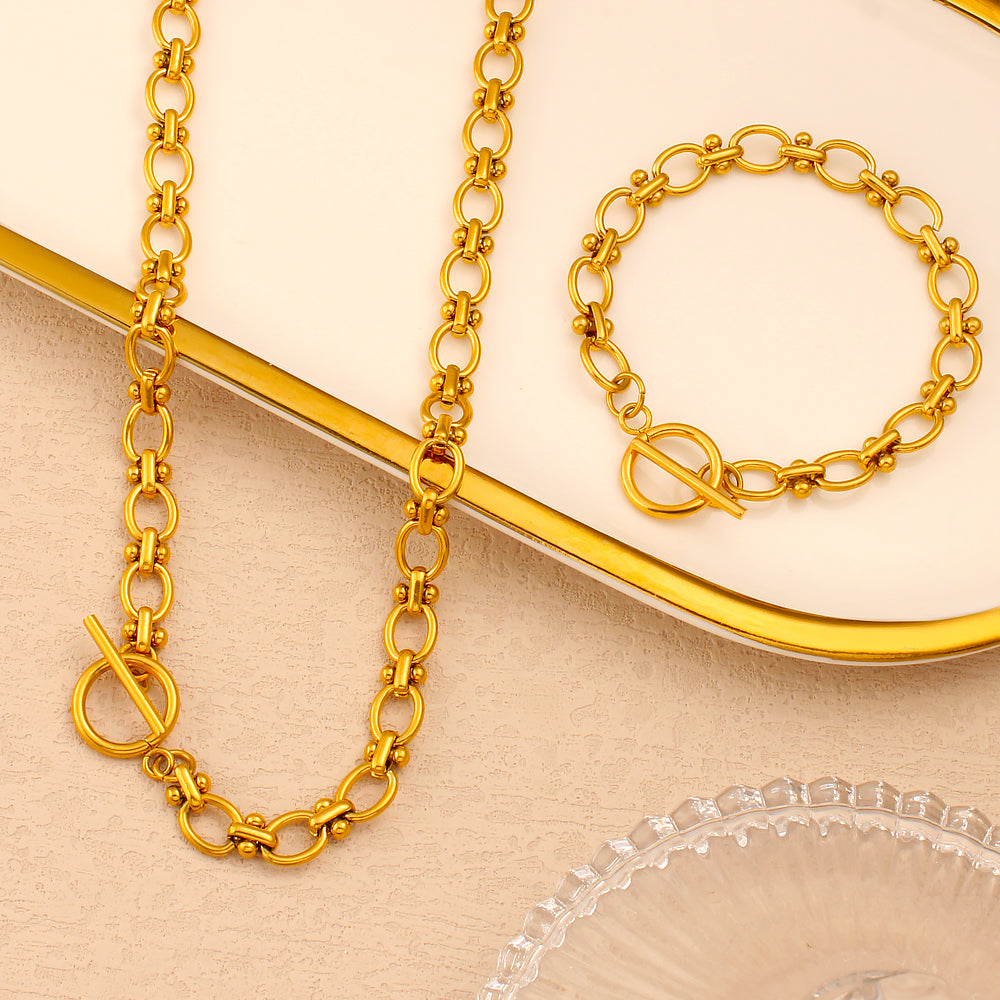 PVD Coated 18K Gold Real Gold Plated Oval 304 Stainless Steel Vacation Waterproof Non Tarnish Jewelry Set