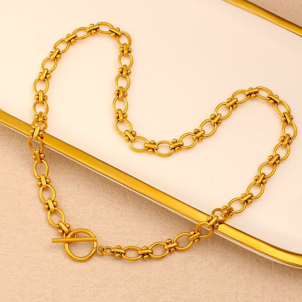 PVD Coated 18K Gold Real Gold Plated Oval 304 Stainless Steel Vacation Waterproof Non Tarnish Jewelry Set
