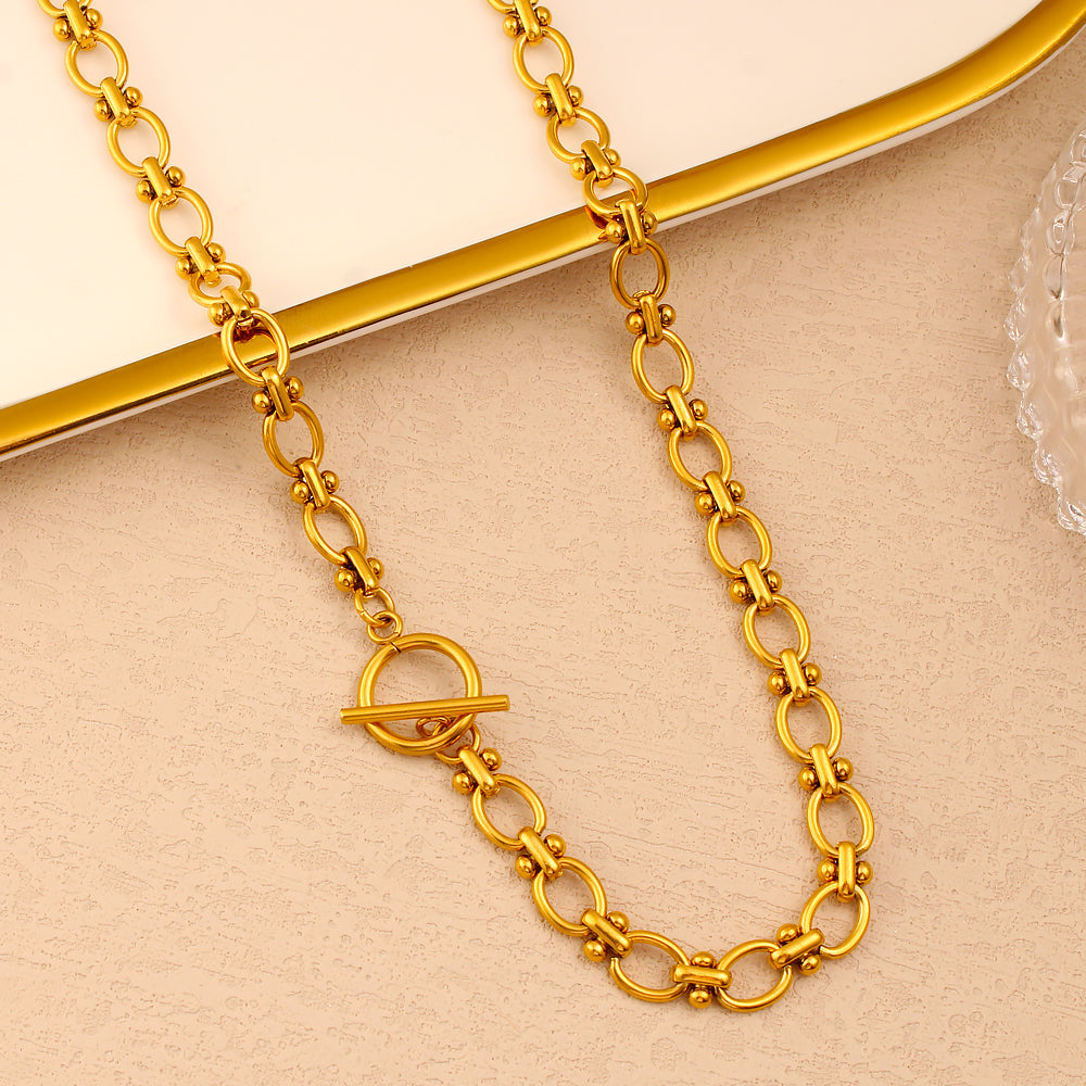 PVD Coated 18K Gold Real Gold Plated Oval 304 Stainless Steel Vacation Waterproof Non Tarnish Jewelry Set