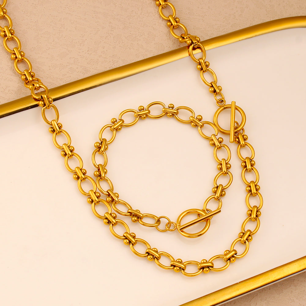 PVD Coated 18K Gold Real Gold Plated Oval 304 Stainless Steel Vacation Waterproof Non Tarnish Jewelry Set