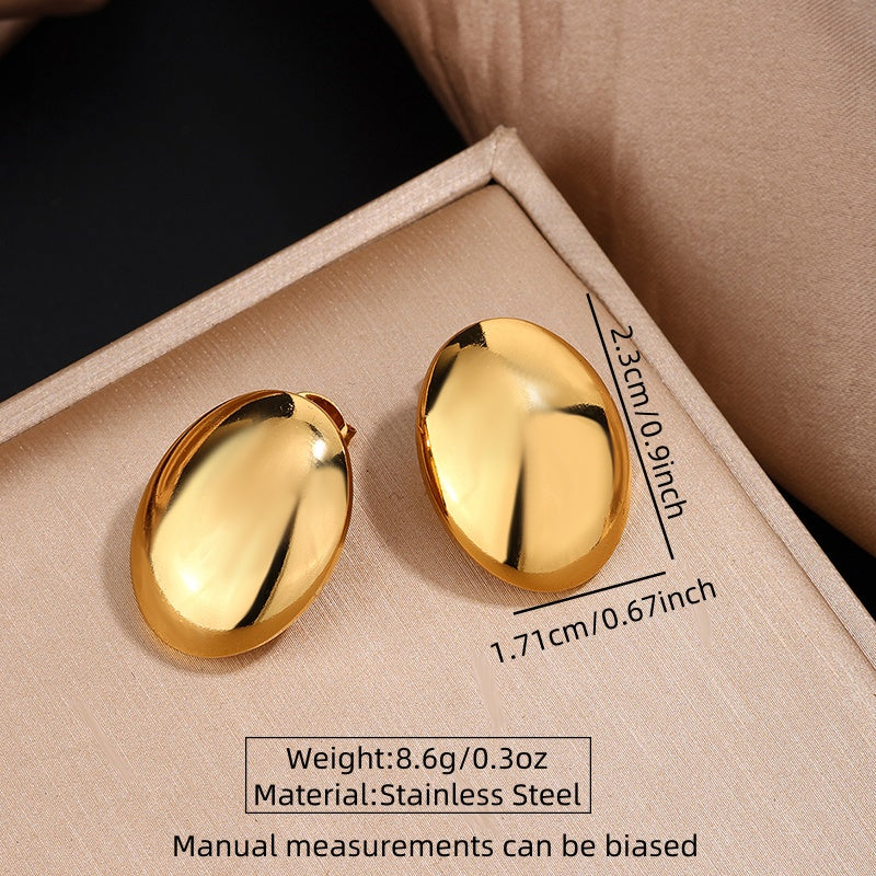 PVD Coated 18K Gold Plated Imitation Geometric Oval 304 Stainless Steel Jewelry Set