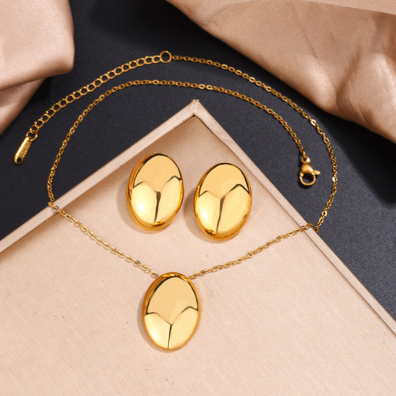 PVD Coated 18K Gold Plated Imitation Geometric Oval 304 Stainless Steel Jewelry Set