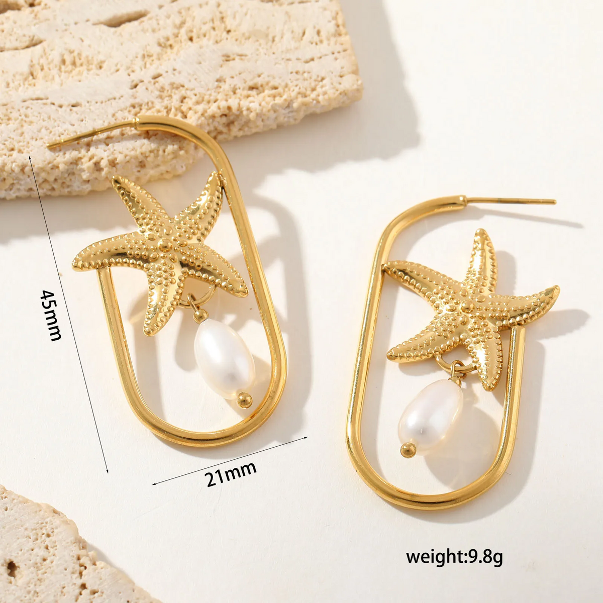 304 Stainless Steel Imitation Pearl Imitation Pearl 18K Gold Plated PVD Coated Ear Studs
