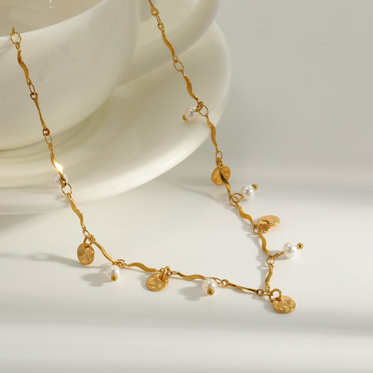 Vacuum Electroplating  18K Real Gold Pearl 304 Stainless Steel Artificial Pearl Natural Stone Elegant Minimalist Style Lobster Clasp Necklace