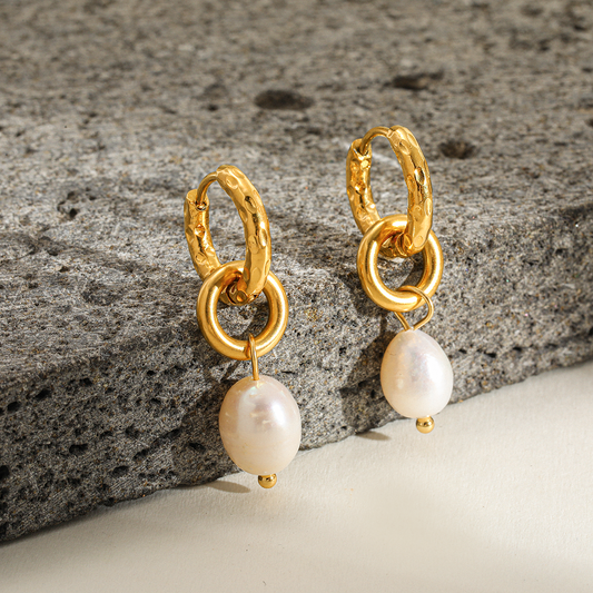 Vacuum Electroplating 18K Real Gold 304 Stainless Steel Freshwater Pearl Round Pearl Elegant Luxury Women Style Stud Earrings